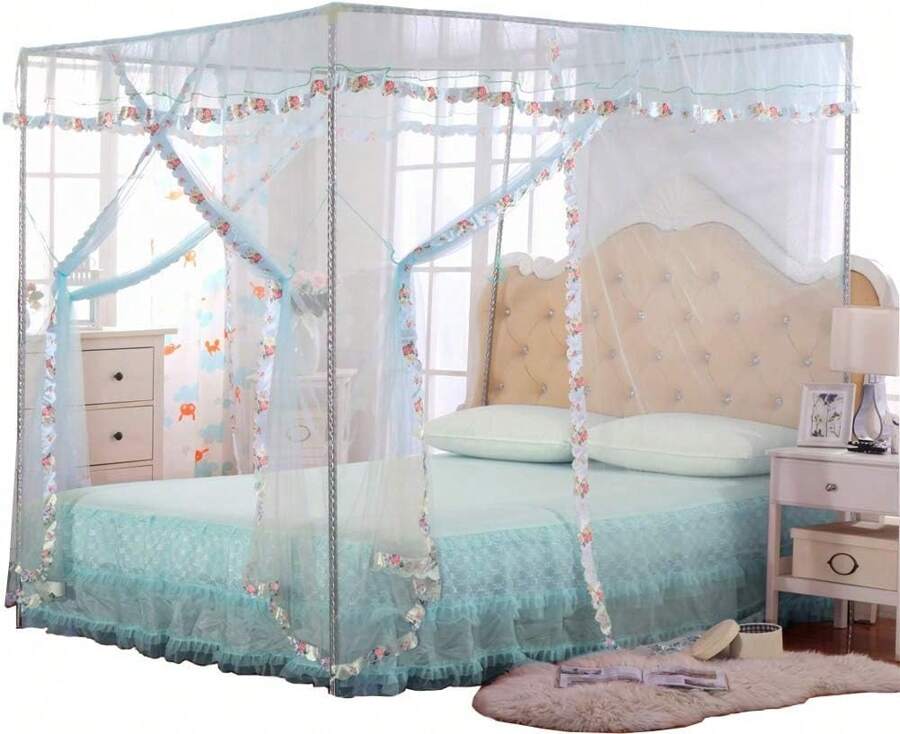 Canopy Bed Curtains Twin - 4 Corner Canopy For Beds, Bed Canopy For Girls Adult, Bedroom Decor (Twin Size, Light Blue),11376875 - 藍色 - 查看 1