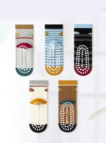 5 双儿童防滑卡通汽车条纹橡胶圆点地板袜，幼儿男童女童宝宝软底室内休闲中筒袜，适合日常穿着 - 彩色 - 查看 6