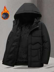 男士户外休闲运动夹克，大口袋和可拆卸兜帽设计，加厚保暖衬里，适合送给男朋友、丈夫、父亲，秋冬季 - 黑色 - 查看 4