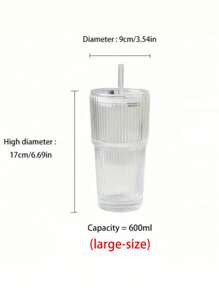1个条纹玻璃杯，带吸管和盖子 - 600毫升/20.29盎司，400毫升/13.5盎司，优雅玻璃饮水杯，适用于咖啡、茶、牛奶、冰咖啡和拿铁，返校必备饮品杯 - 無色 - 查看 11