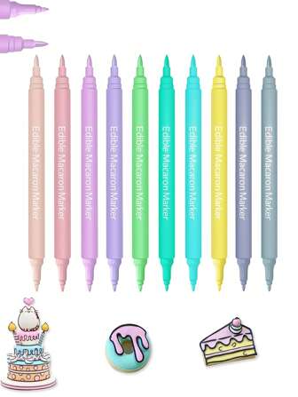 Edible Markers, 10pcs Ultra Fine Tip(0.5mm) Food Coloring Pens, Double Sided  Gourmet Writers For Cake,Cookie,Fondant Decorating,Painting,Drawing,Baking,10 Color By Edibleink