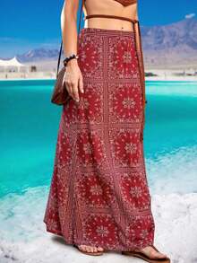 Spring And Summer Popular New Hot Style Fashion Casual Vacation Style Light And Elegant Ladies All-Match Slim Fit Out Home Travel Work Preferred Summer New Fashionable Casual Vacation Style Printed Women's Skirt - 紅色 - 查看 3