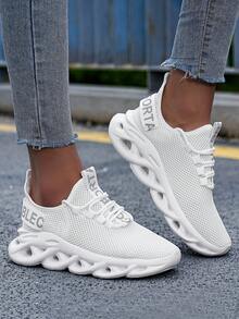 ​Women's Bright White Knit Sneakers - Air Flow Comfort Shoes For City Strolls, Year-Round Lightweight Everyday Wear​ - trắng - Xem 2