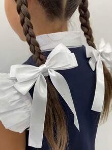 2pcs/Set Women Simple Solid Color Ribbon Multi-Layer Bow Scrunchies, High Elasticity Hair Ties, Suitable For School, Everyday Wear Hair Accessories - View 2