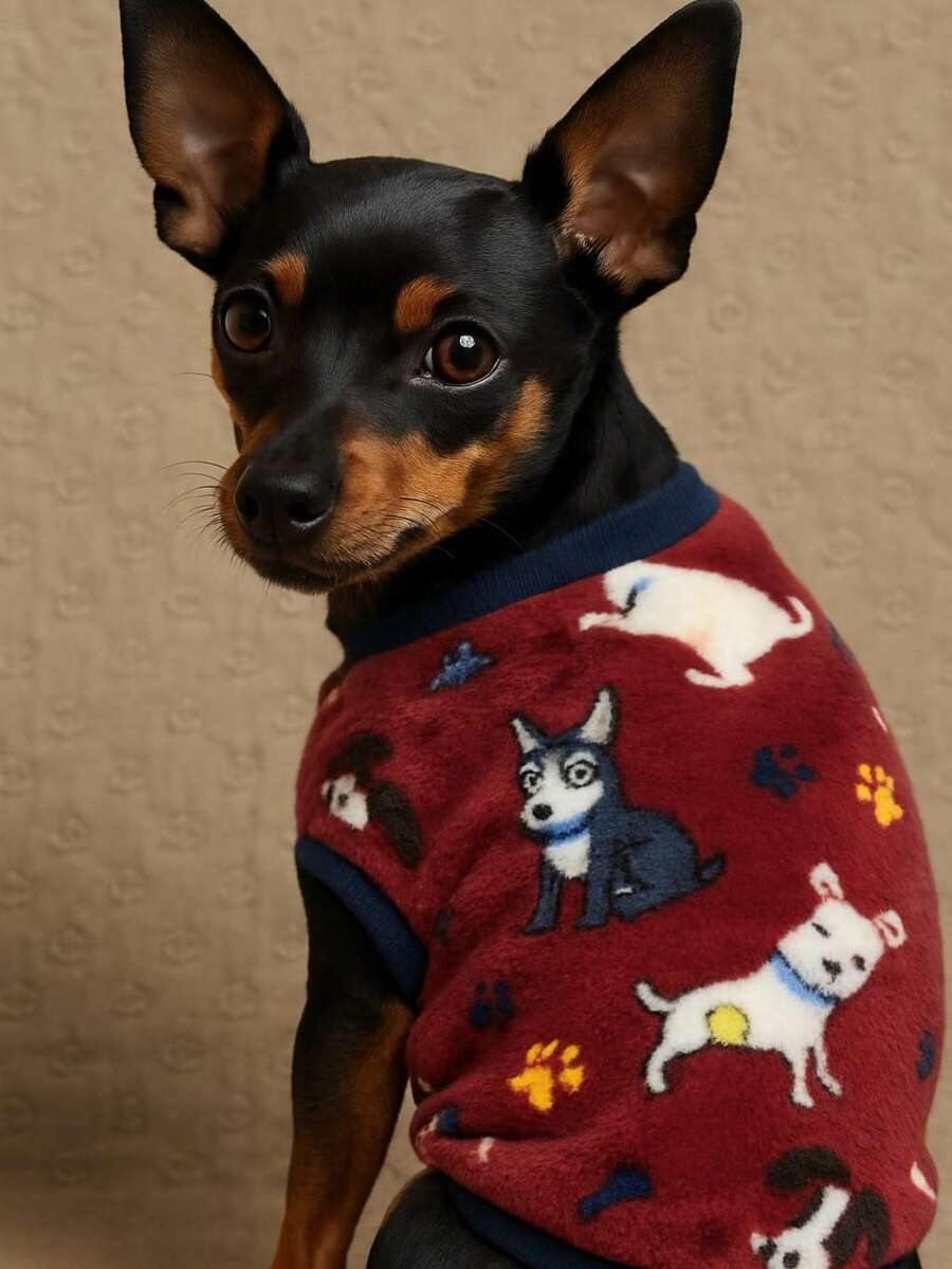 roupinha pet suéter bem quentinho  super fofinho estampas variadas para caes  e gatos unissex - Vinho - Visão 1