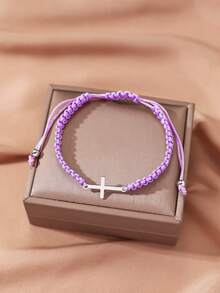 1入組極簡主義時尚手工製作不鏽鋼十字形情侶手環和手帶 - 一件十字不銹鋼編織手鍊 - 查看 11