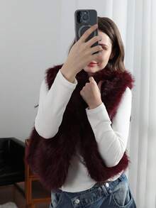 Chaleco/Chaqueta de mujer de moda de invierno con falso pelo de angora rojo