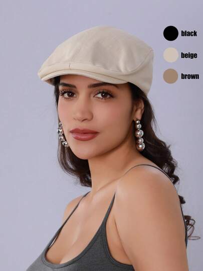 1pc Women's Solid Color Wide Brim Fashionable Versatile Hooded Beret Hat, Suitable For Couples Casual Daily Wear And Outings Autumn Accessories