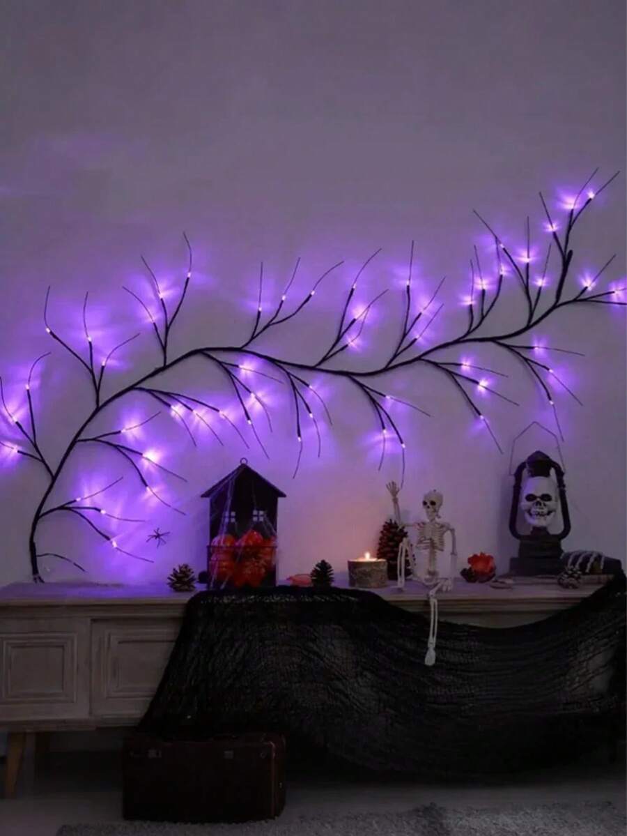 1PC 48 LED Artificial Willow Elm Tree Light, 1.7m Size, USB Powered. These Decorative Fairy String Lights Are Designed For Outdoor Use, Perfect For Gardens, Patios, Yards And Christmas Parties, Wall Bedroom Home Fireplace Indoor Decor, USB Powered Halloween Hanging Lights. Batteries For Branch Lights Are Not Included. - Brown - View 1