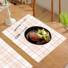 1 pieza/4 piezas/6 piezas Manteles individuales de lino con estampado de cuadros, adecuados para la mesa de comedor, decoración para todas las estaciones, manteles de mesa modernos y lavables, decoración de habitaciones, posavasos, manteles de cocina y comedor, decoración de fiestas interiores y exteriores, decoración del hogar, regalo ideal