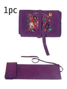 Velvet Tarot Card Storage Bag, Featuring Vibrant Cosmic Tarot Card Pattern, Dual-Tone Blue & Purple, Drawstring Closure, Soft Fabric Protective Case, Portable Card Holder, Suitable For Storing Tarot Cards And Small Items - Multicolor - View 11