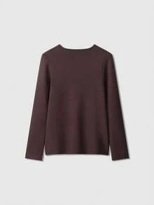 V-Neck Solid Color Casual Knit Sweater With Metal Buttons, Suitable For Spring/Autumn/Winter - Brown - View 2