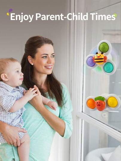 Baby Suction Cup Spinner Toy, Educational Early Learning Rattle Gyro, High Chair Bath Water Play Soothing Toy, Christmas Halloween Thanksgiving Children Holiday Gift (Random Accessory Color)