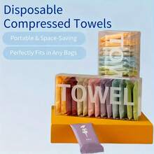 28 Mini Compressed Towels, Disposable Facial Wipes, Portable Coin-Shaped Travel/Home/Outdoor Activity-Specific Compressed Paper Towels - No Pattern - View 2