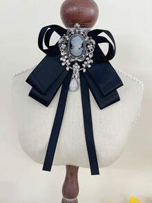 1 chiếc nơ thắt hình thánh giá kẻ caro lấp lánh thanh lịch dành cho nữ, thích hợp cho tiệc tùng, biểu diễn sân khấu, tiếp khách, tụ họp, polyester dùng để trang trí trang phục Giáng sinh - màu đen - Xem 4