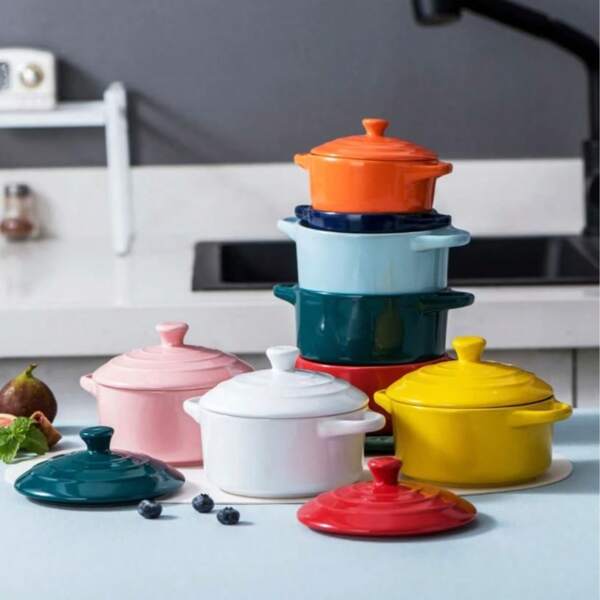 1 pieza Olla de cerámica para cazuela, olla de vapor de arcilla, olla para leche, olla para sopa, olla para guiso, apta para estufa al aire libre, estufa de gas, restaurante, cocina, hogar, utensilios de cocina diarios y herramientas de cocina, linda olla pequeña de doble asa olla para sopa