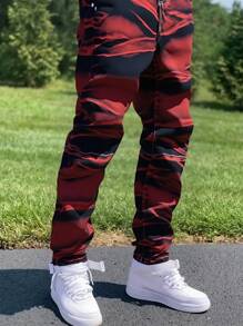 Men's Fashionable Tie-Dye Elastic Washed Denim Jeans, Versatile - Red - View 3