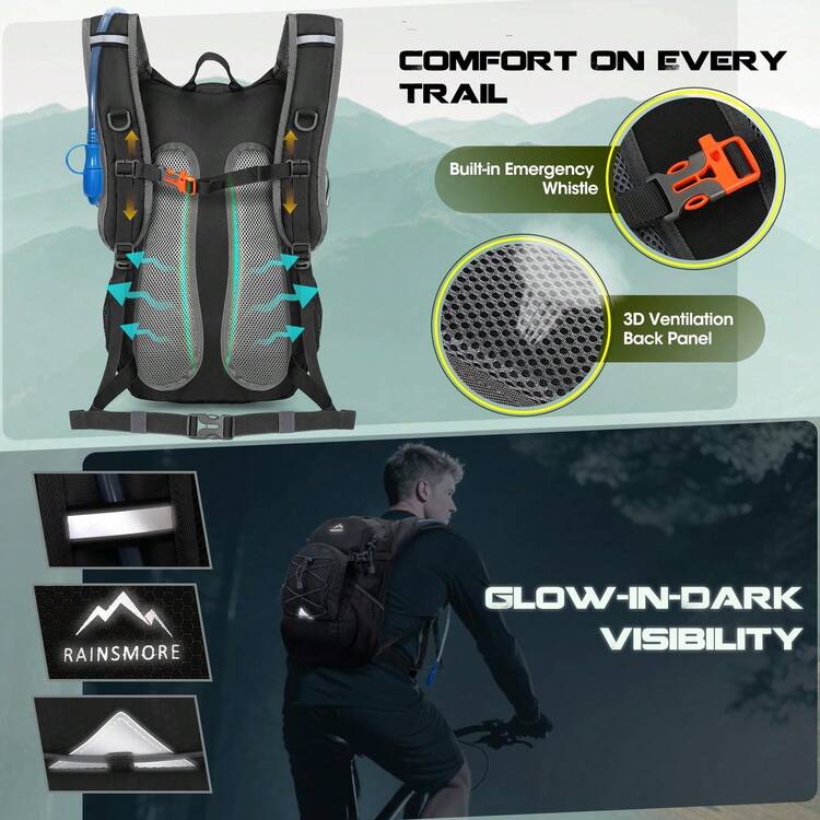 NEWHEY 带水袋的补水背包，18L 轻便徒步背包，男女皆宜，小型隔热补水背包，适合徒步、跑步、骑自行车、骑行 - 彩色 - 查看 10