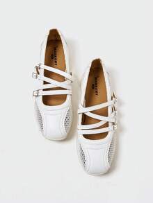 MASKERT Women's Retro Ballet Style German Training Shoes, Casual Sports Shoes, Mary Jane Shoes, Shallow Mouth Casual Shoes, Comfortable And Versatile - 白色 - 查看 3