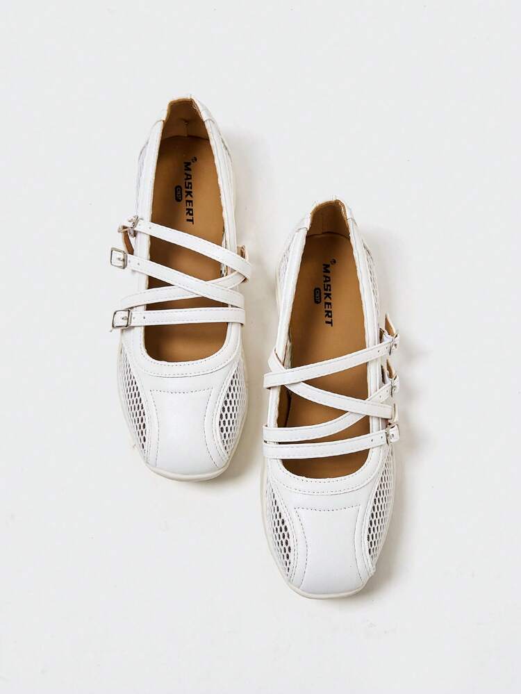 MASKERT Women's Retro Ballet Style German Training Shoes, Casual Sports Shoes, Mary Jane Shoes, Shallow Mouth Casual Shoes, Comfortable And Versatile - 白色 - 查看 3