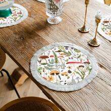 1 Stück/4 Stücke/6 Stücke geflochtene Platzmatte mit Fransen, Isoliermatte, Tischdekor in Wald, Pilz und Blumen Restaurant, geflochtene Platzmatte für Wohnzimmer, rutschfeste Platzmatte, rund und quadratisch optional.