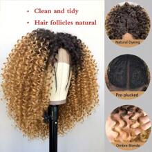 DRunM Curly Lace Front Wigs For Black Women Ombre Blonde Kinky Curly Afro Wig For Black Women 13x4x1 HD L Synthetic Lace Front Wig 15 Inch Ombre Blonde 7001 - 漸層金髮 - 查看 5