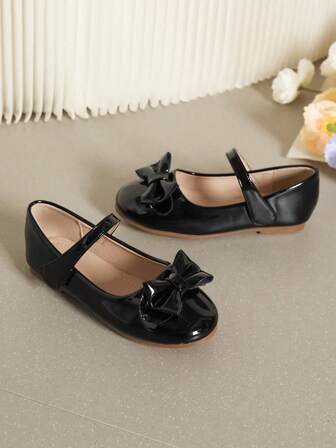Girls' Cute Bow - Decorated Hook And Loop Strap Mary Jane Flats