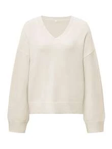 Pull tricoté à col V, manches longues, automne pour femmes. Vêtement décontracté et mignon - Blanc - Voir 3
