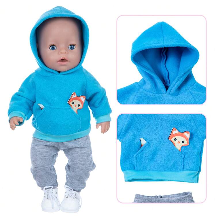 16 Inch Cross-Border New Product Doll Clothes, Blue & Pink Fox Design, American Girl Doll Clothes, Children Plush Doll Cartoon Hoodie - Multicolor - View 4