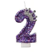 1pc Sparkling Birthday Number Candle, 3D Design Cake Birthday Party Wedding Anniversary Celebration Supplies, Purple Crown Theme Birthday Decoration, Happy Birthday Party Supplies, Number 0 1 2 3 4 5 6 7 8 9