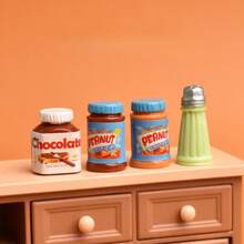 Mini Chocolate Peanut Butter Jar Playset, DIY Jewelry Resin Accessories, Car Decor, Dollhouse Miniatures, Blind Bag Decor, Desktop Ornaments, Dollhouse Accessories, Christmas Gift, Halloween Gift - Multicolor - View 1