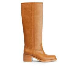 GOTHICTOR Women's Brown Knee High Boots Square Toe Chunky Block Heel Long Boots For Women Comfortable Pull On Riding Boots - 棕色 - 查看 5