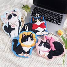 1/4 件可爱猫咪形状珊瑚绒毛巾，令人无法抗拒的快乐猫咪设计，超强吸水柔软触感，节省空间的垂直设计，适用于浴室和厨房装饰，鲜艳的色彩和有趣的图案，适合用作装饰厨房抹布、卸妆巾或健身伴侣，柔软亲肤，也非常适合家居装饰或赠送给家人和朋友