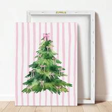 1 buc. Artă de perete de Crăciun, Brad de Crăciun verde vintage cu fundal roz, Decorațiuni de Crăciun roz distractive, Artă festivă, Descărcați acum Potrivit pentru camere de copii, creșe, dormitoare de petrecere pentru băieți și fete, decorațiuni pentru sălile de clasă de grădiniță, Impermeabil. Tapet decorativ pentru tăblia de pat, Decorațiuni de petrecere, Cadouri