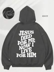 Hoodie Black Jesus Died For Me Now I Live For Him Print Casual Wear