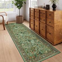 Botanical Printed Area Rug Vintage Floral Rug Washable Area Rug Stain Resistant Non-Slip Foldable Interior Decorative Rug For Bedroom Farmhouse Apartment Dining Room Laundry Room - 淺綠色 - 查看 9