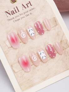 30 pezzi di unghie finte a mandorla/mix di colori con stampa a cartoni animati, unghie finte corte, con 1 pezzo di colla gel e 1 lima per unghie