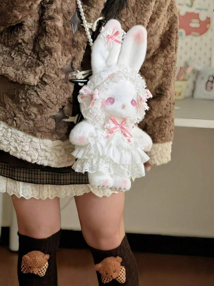 Japanese Cartoon Lolita Lolita Rabbit Crossbody Bag Pearl Chain Shoulder Bag - trắng - Xem 8