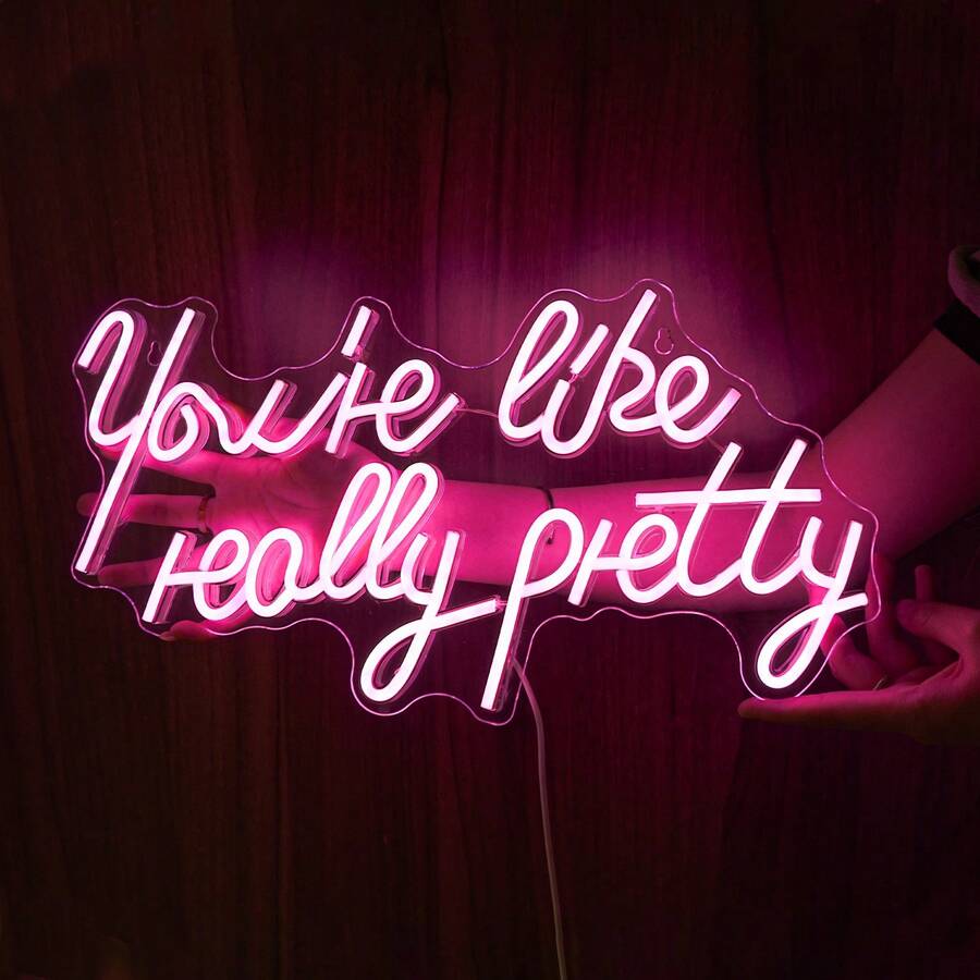 You're Like Really Pretty Neon Signs For Wall Decor, Pink Led Sign, Letter Neon Light Sign With USB Powered For Girls Room, Wedding, Engagement Party, Livingroom Beauty Shop Decoration Romantic Neon Light - 粉色 - 查看 1