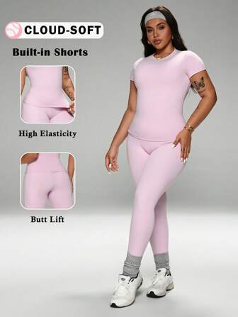 FWH 全天舒适组合、收腹腰带、百搭套装、运动休闲必备舒适时尚 Matchy Matchy、家居服套装、高腰瑜伽裤套装、加大码健身服、收腹紧身裤套装、圆领 T 恤和女士高腰瑜伽紧身裤（加大码）、弹性休闲两件套家居套装