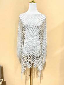 1 pieza Cárdigan tipo alas de murciélago delgado, con decoración de flecos calados, protección solar talla grande para cubrir vestidos de verano - Multicolor - Ver 30