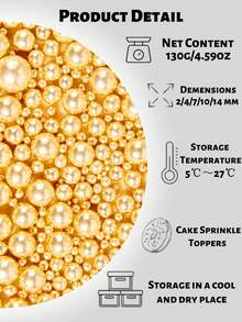 130克/4.59盎司混合装珍珠糖粒，适用于蛋糕装饰，糖果珍珠，适合婚礼派对装饰，圆形白色、亮金色、银色珍珠糖粒，可用于冰淇淋、纸杯蛋糕、烘焙、奶油、生日派对等。 - 彩色 - 查看 2
