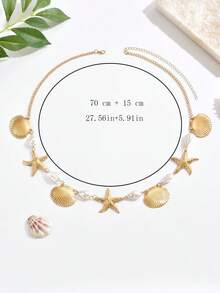 1 szt. Złoty delikatny łańcuszek na talię z perłami, biżuteria z rozgwiazdą, muszla w stylu boho, letni łańcuszek na talię, odpowiedni na wakacje na plaży, świetny prezent na wakacje na plaży, naszyjnik z wisiorkiem na plażę, biżuteria z muszli plażowej