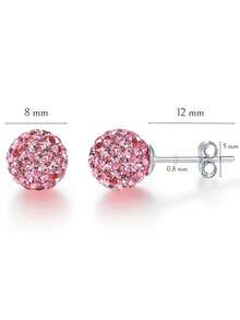 1 Pair 925 Sterling Silver Shiny Ball Stud Earrings, 8mm, Suitable For Daily Wear - Baby Pink - View 4