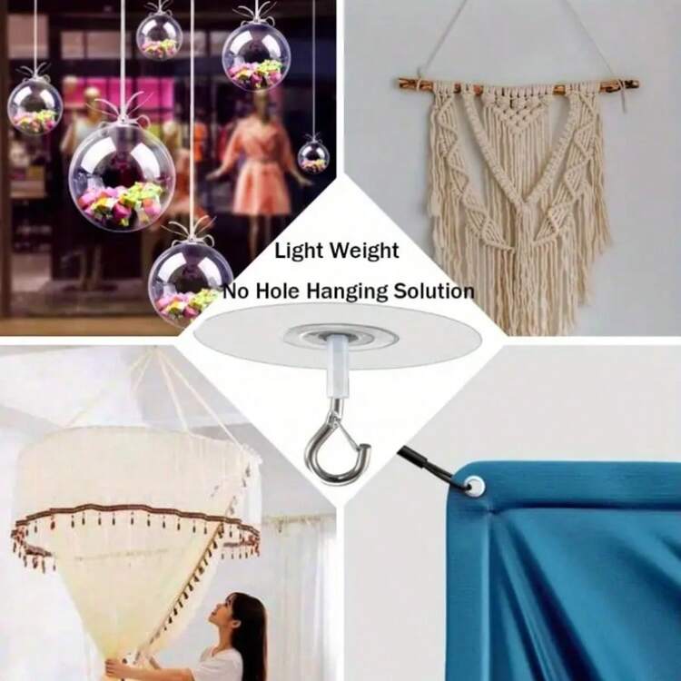 Heavy Duty Self-Adhesive Ceiling Hooks - PVC No Drill Hooks, Suitable For Hanging Balloons, Wind Chimes, Lights, Plants Etc. - Multi-Purpose Damage-Free Hooks For Home And Commercial Use, Versatile | Adhesive Installation - Clear - View 8