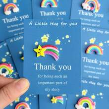 12pcs Whimsical Resin Rainbow Statue Figurines With Thank You Cards - Fantasy Theme Cute, Starfish & Cloud Charms, Pastel Colors, Invitation Pocket For Birthday, Mother's Day, Thanksgiving Gifts For Family & Friends, Gratitude Gifts | Playful Gift Item | Colorful Charms - Multicolor - View 10