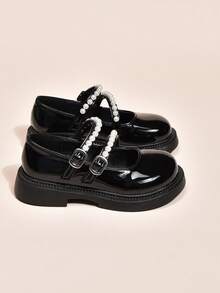 Zapatos de princesa con perlas para niñas, zapatos escolares brillantes de estilo coreano dulce, zapatos de estudiante de estilo británico para actuaciones - Negro - Ver 5