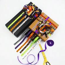 1pc 5 Yards/Roll 10mm Halloween Ribbon, Halloween Party Decoration Supplies, Bow Headband Material, English Letter & Solid Color Woven Tape - Multicolor - View 5