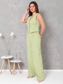 Women's Vest And Tailored Trousers Set - 綠色 - 查看 4