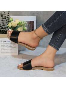 Women's Glitter Shiny Slide Sandals Sparkle Fancy Flat Slippers Slip-On Jeweled Shoes  BINGO-2 - màu đen - Xem 3